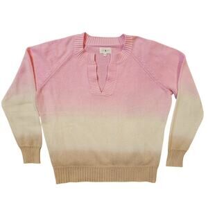 Lou & Grey Ombré Sweater, Pink Cream Tan, V Neck, Womens Sz M, New